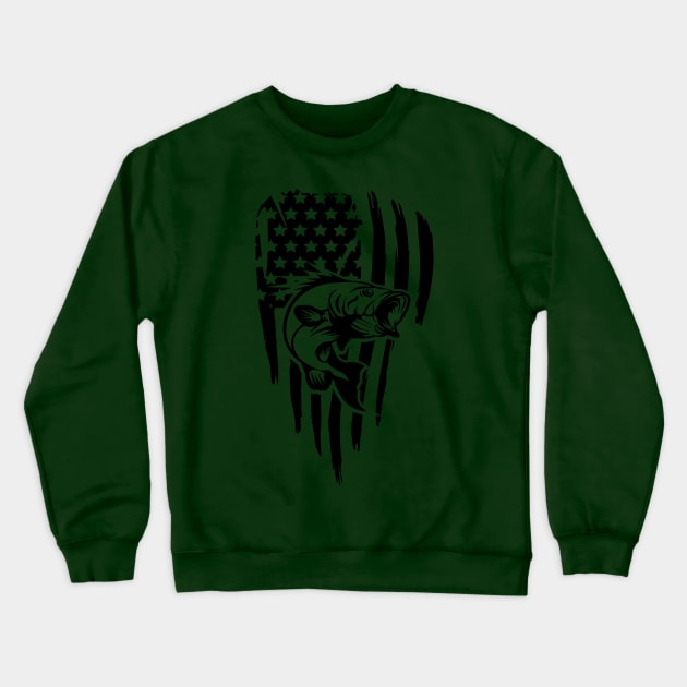 Bass American Flag Black Crewneck Sweatshirt by EnolaReven